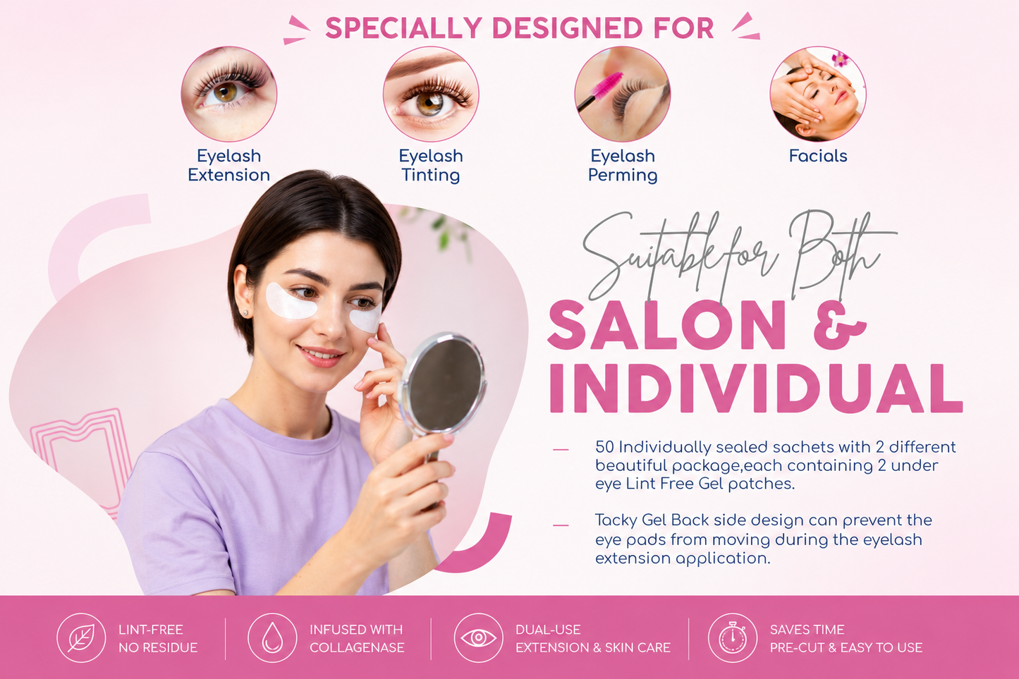 Glamza Dual-Use Lint-Free Eyelash Extension & Skin Tightening Patches