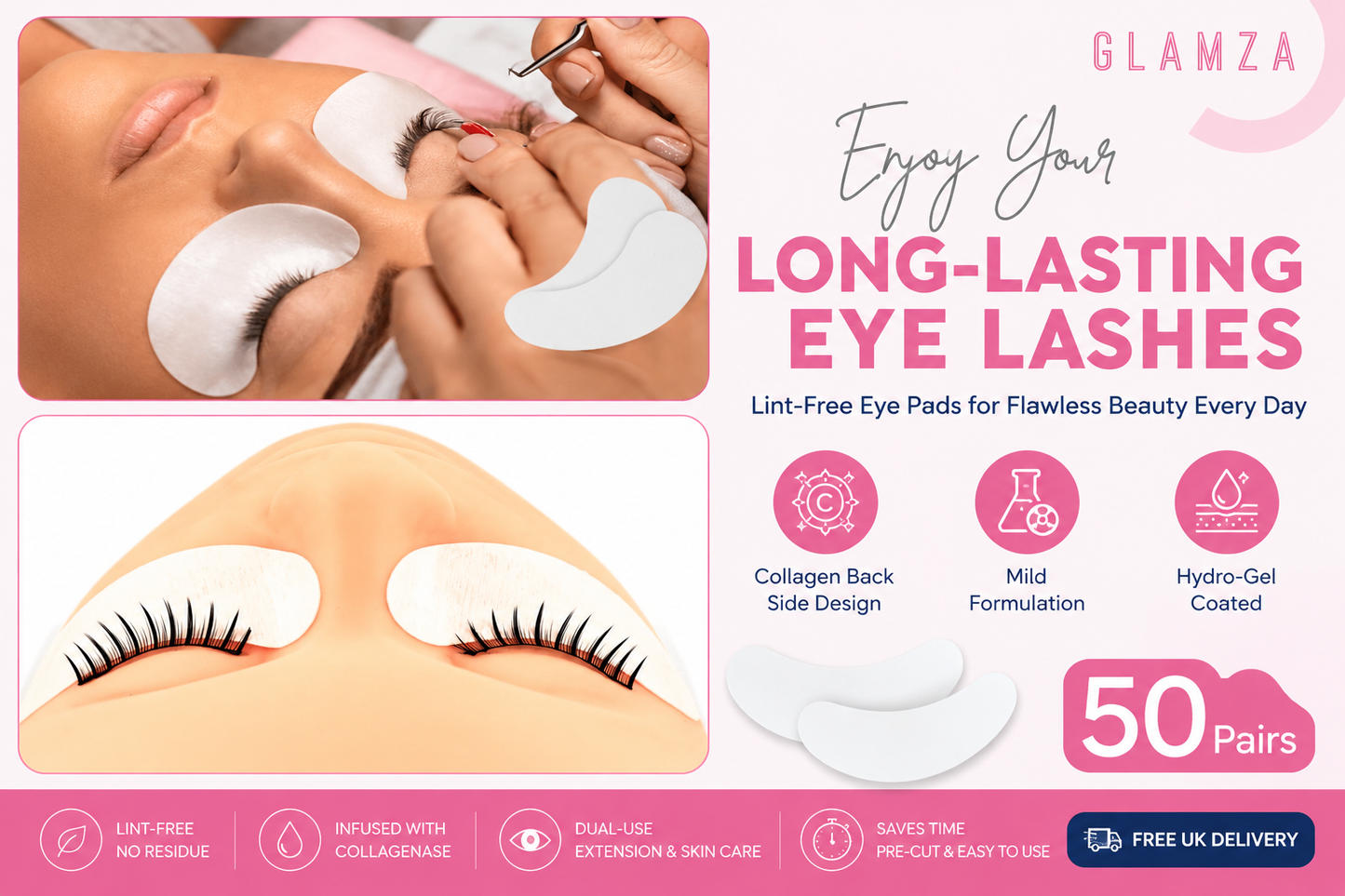 Glamza Dual-Use Lint-Free Eyelash Extension & Skin Tightening Patches