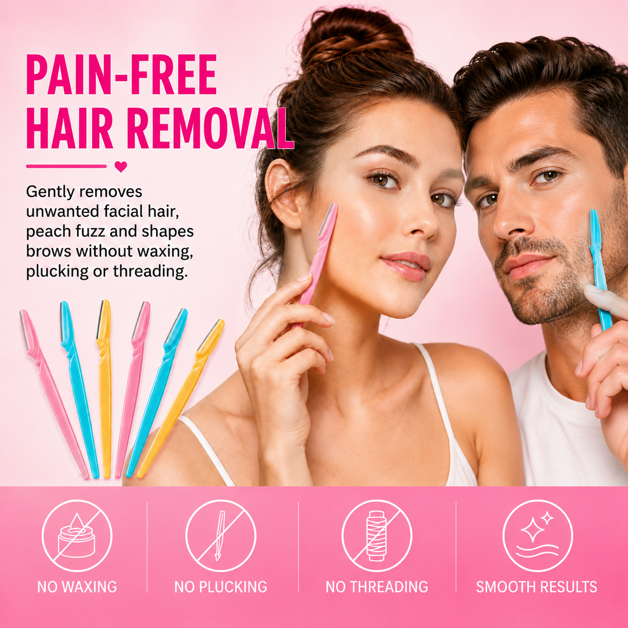 Glamza No Flick Eyebrow & Dermaplaning Razors – 3 Pack