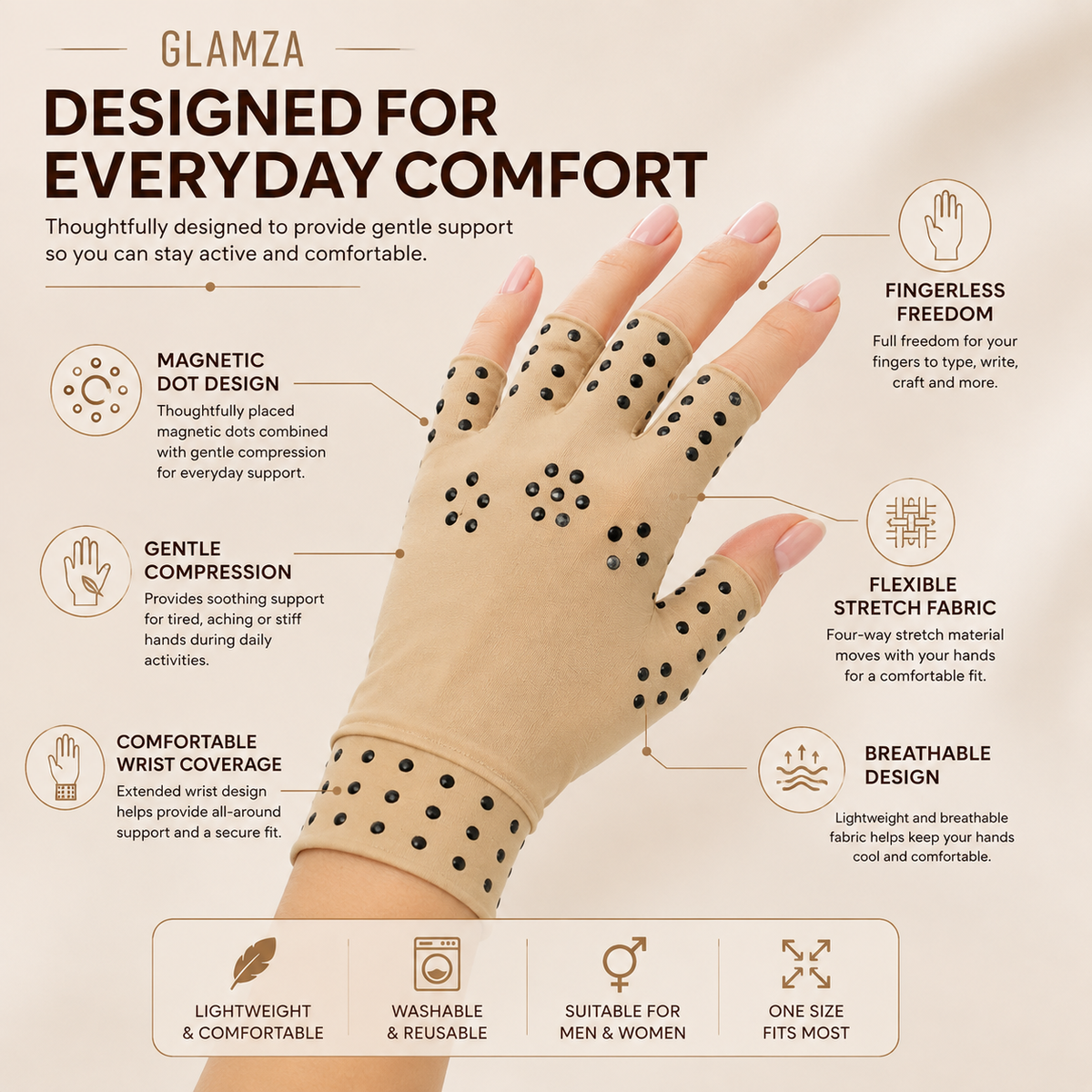Glamza Magnetic Arthritis Gloves – Comfortable Relief for Aching Hands