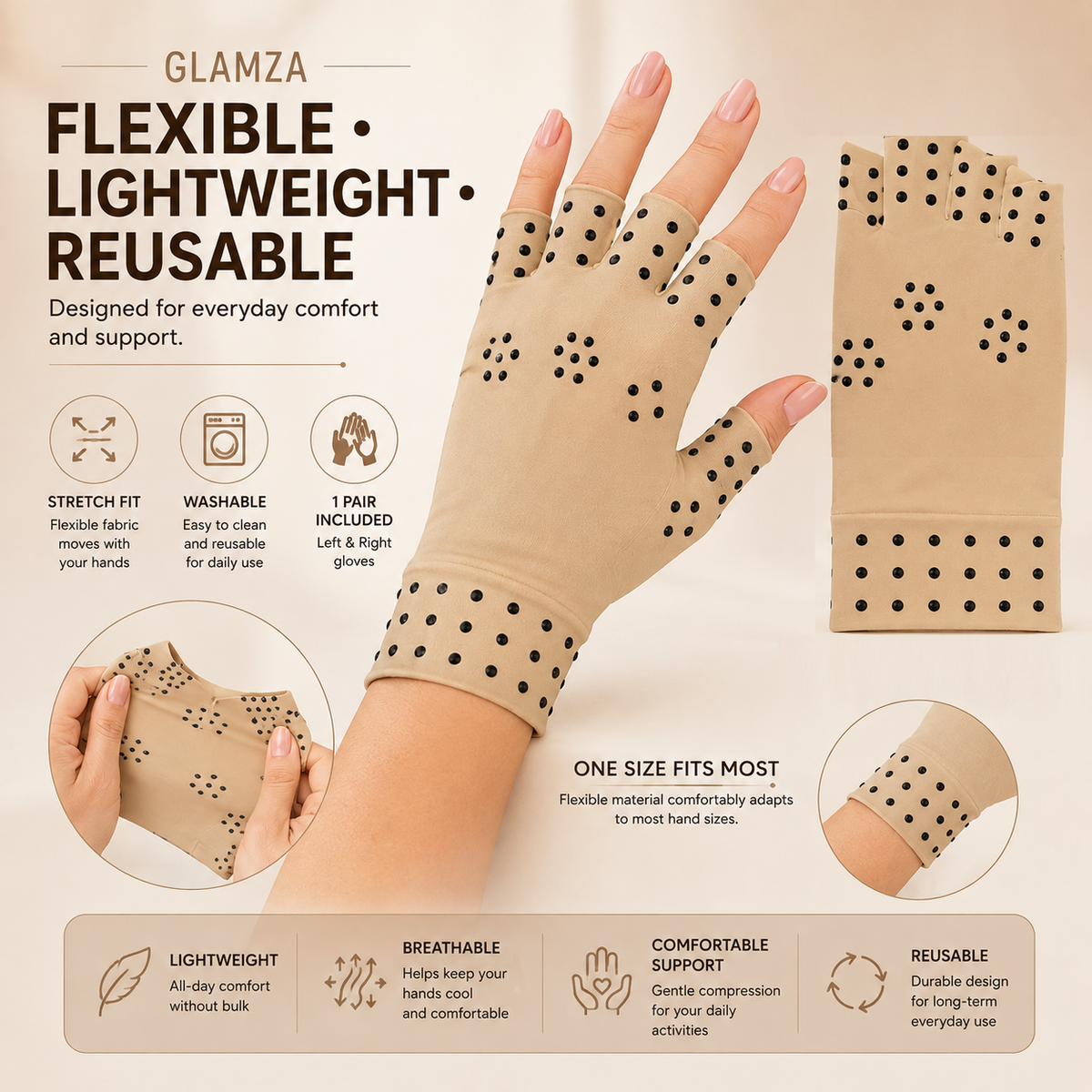 Glamza Magnetic Arthritis Gloves – Comfortable Relief for Aching Hands