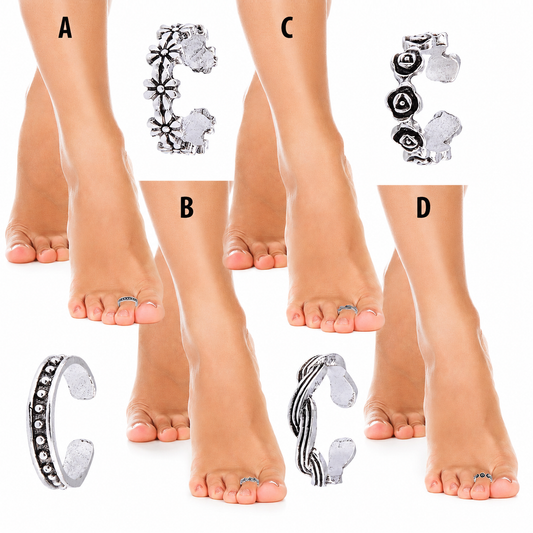 Glamza Silver Toe Rings – Adjustable Vintage Collection