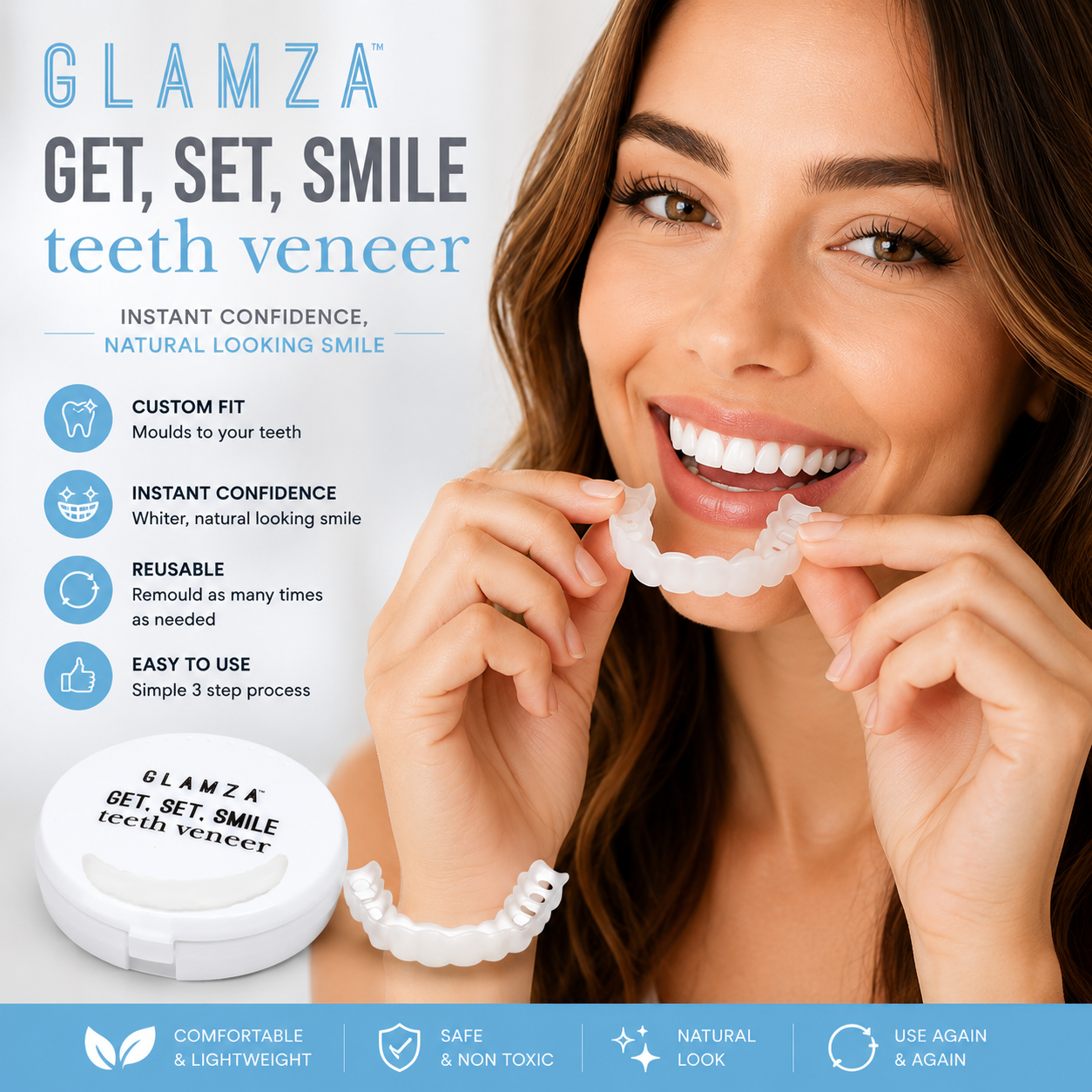 GLAMZA Get Set Smile Veneers – Temporary Cosmetic Teeth Cover