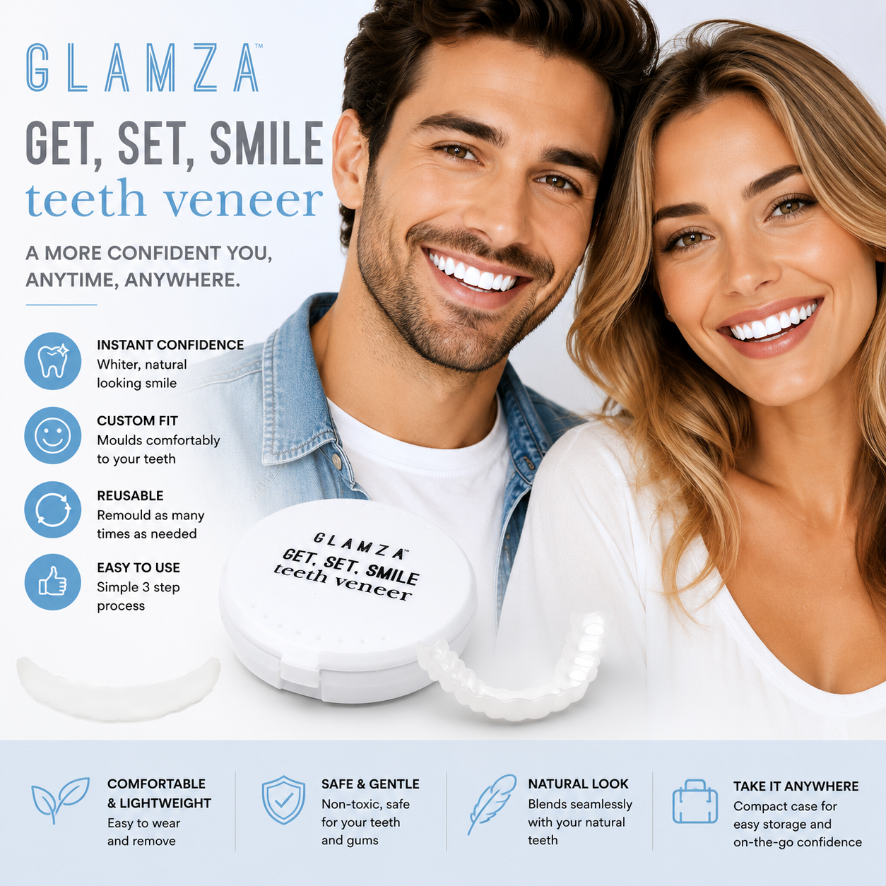 GLAMZA Get Set Smile Veneers – Temporary Cosmetic Teeth Cover