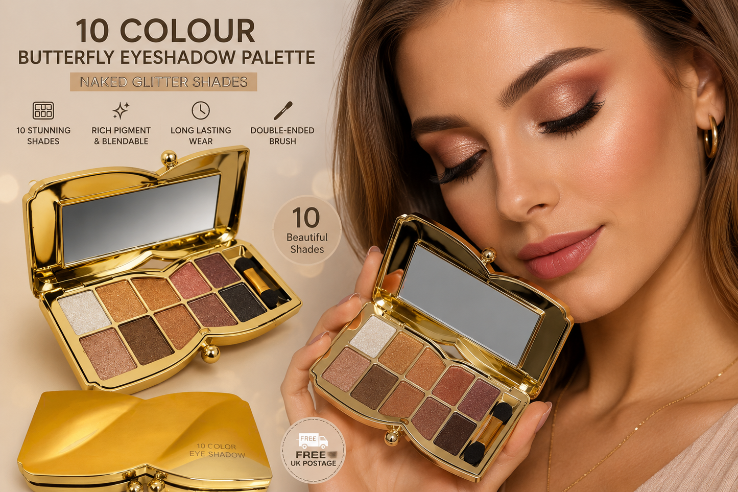 10 Colour Eyeshadow Butterfly Palette - Naked Glitter Shades