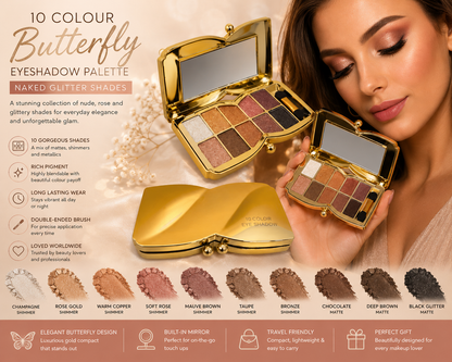 10 Colour Eyeshadow Butterfly Palette - Naked Glitter Shades