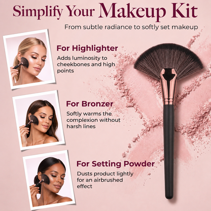 Large Fan Makeup Brush – Black Handle with Rose Gold Ferrule