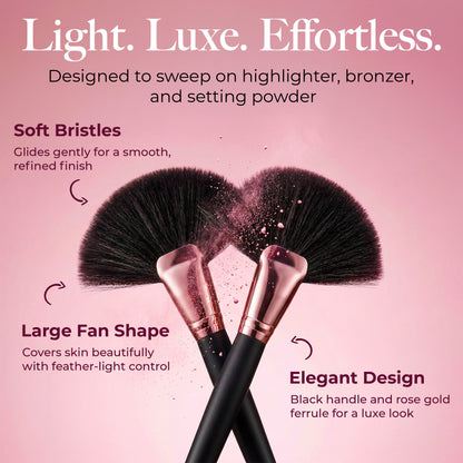 Large Fan Makeup Brush – Black Handle with Rose Gold Ferrule