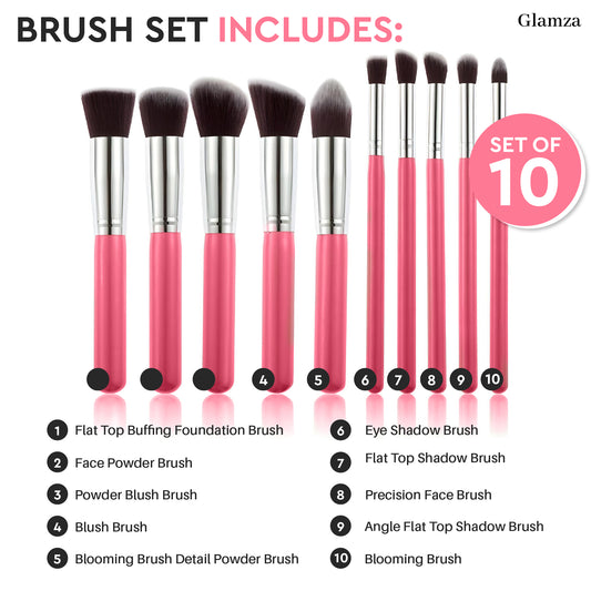 Glamza 10pc Pink Brush Set