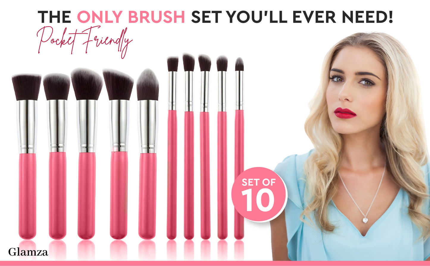 Glamza 10pc Pink Brush Set
