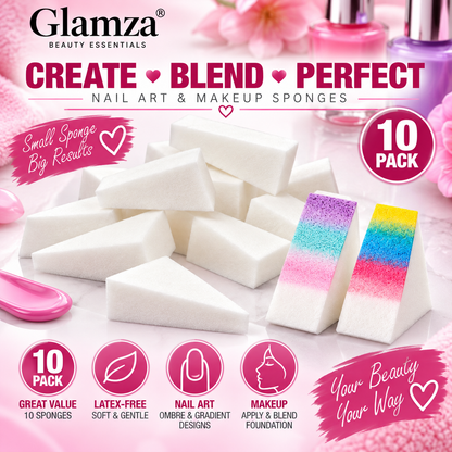 Glamza Nail Art &amp; Makeup Sponges – 10 Pack Latex-Free Cosmetic Wedges