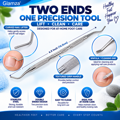 Glamza Double Ended Ingrown Toenail Corrector & Lifter Tool – Stainless Steel Nail Cleaner