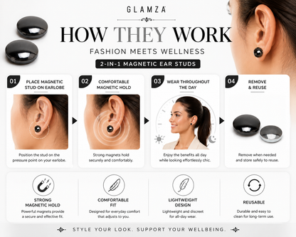 Glamza 2-in-1 Black Ear Studs &amp; Magnetic Slimming Studs – Fashion Meets Wellness