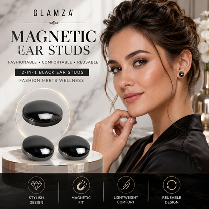 Glamza 2-in-1 Black Ear Studs &amp; Magnetic Slimming Studs – Fashion Meets Wellness