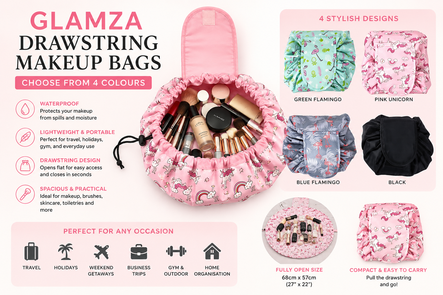 Glamza Magic Drawstring Travel Pouches - 4 Options