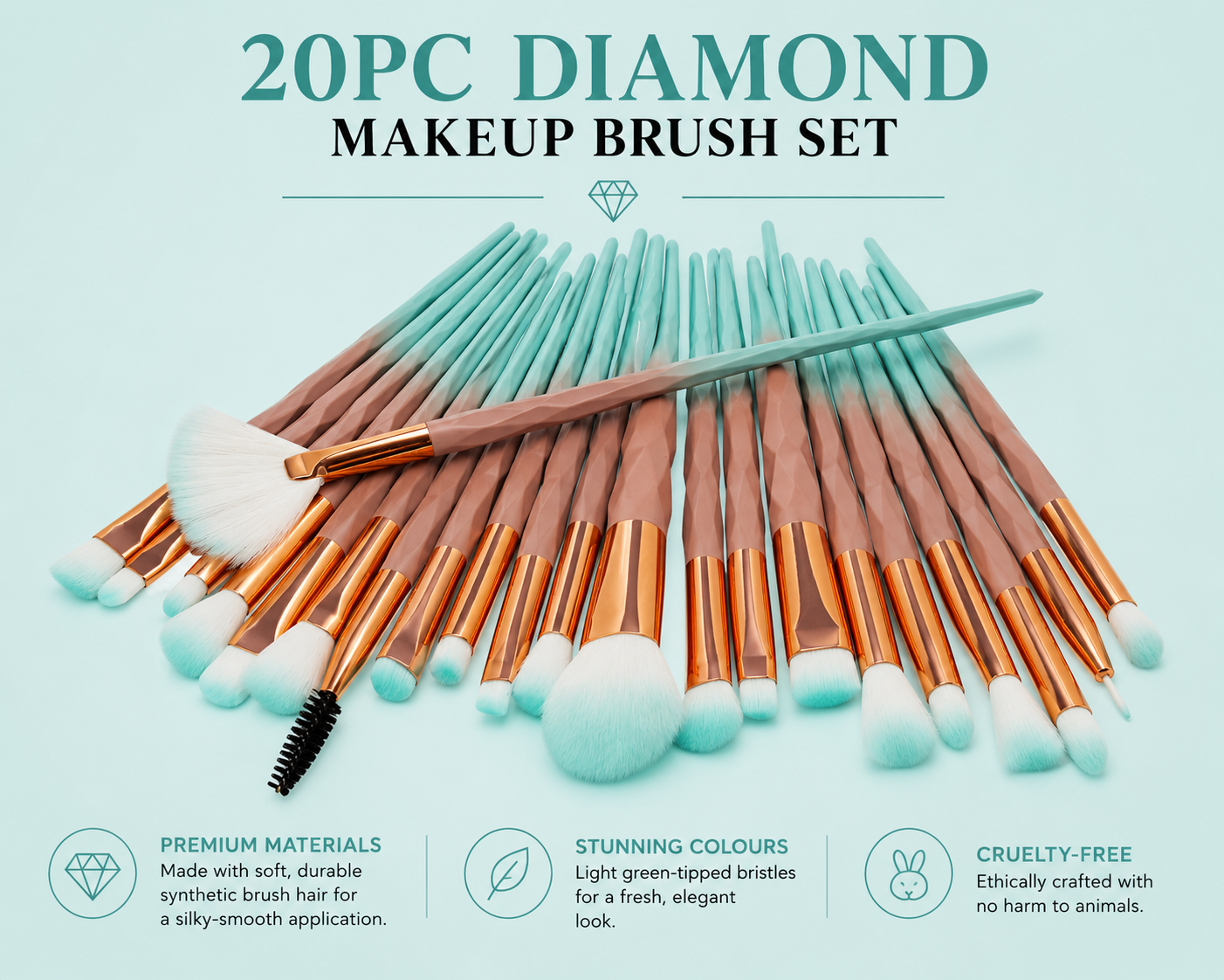 20pc Diamond Make Up Brush Sets - 2 Colour Choices