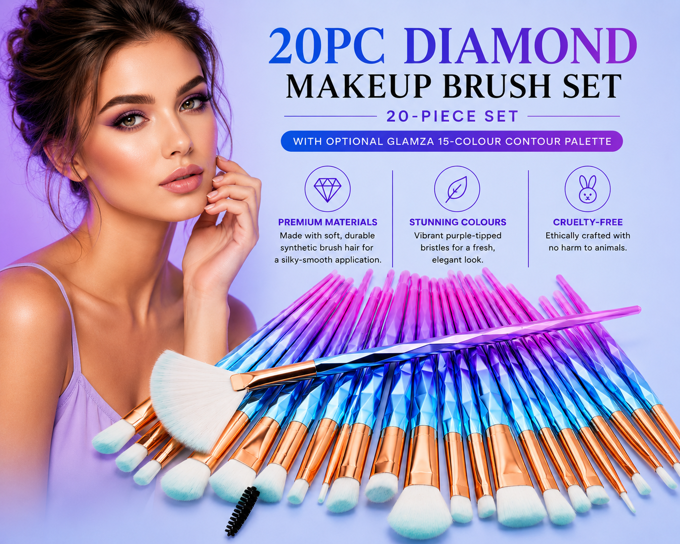 20pc Diamond Make Up Brush Sets - 2 Colour Choices