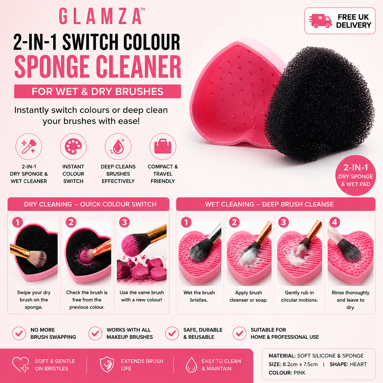 Switch Colour Sponge & Makeup Brush Cleaning Pad – For Wet & Dry Brushes