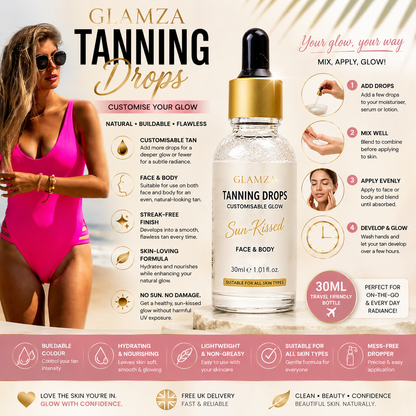 Glamza Tanning Drops 30ml – Customisable Self Tan Drops for Face & Body