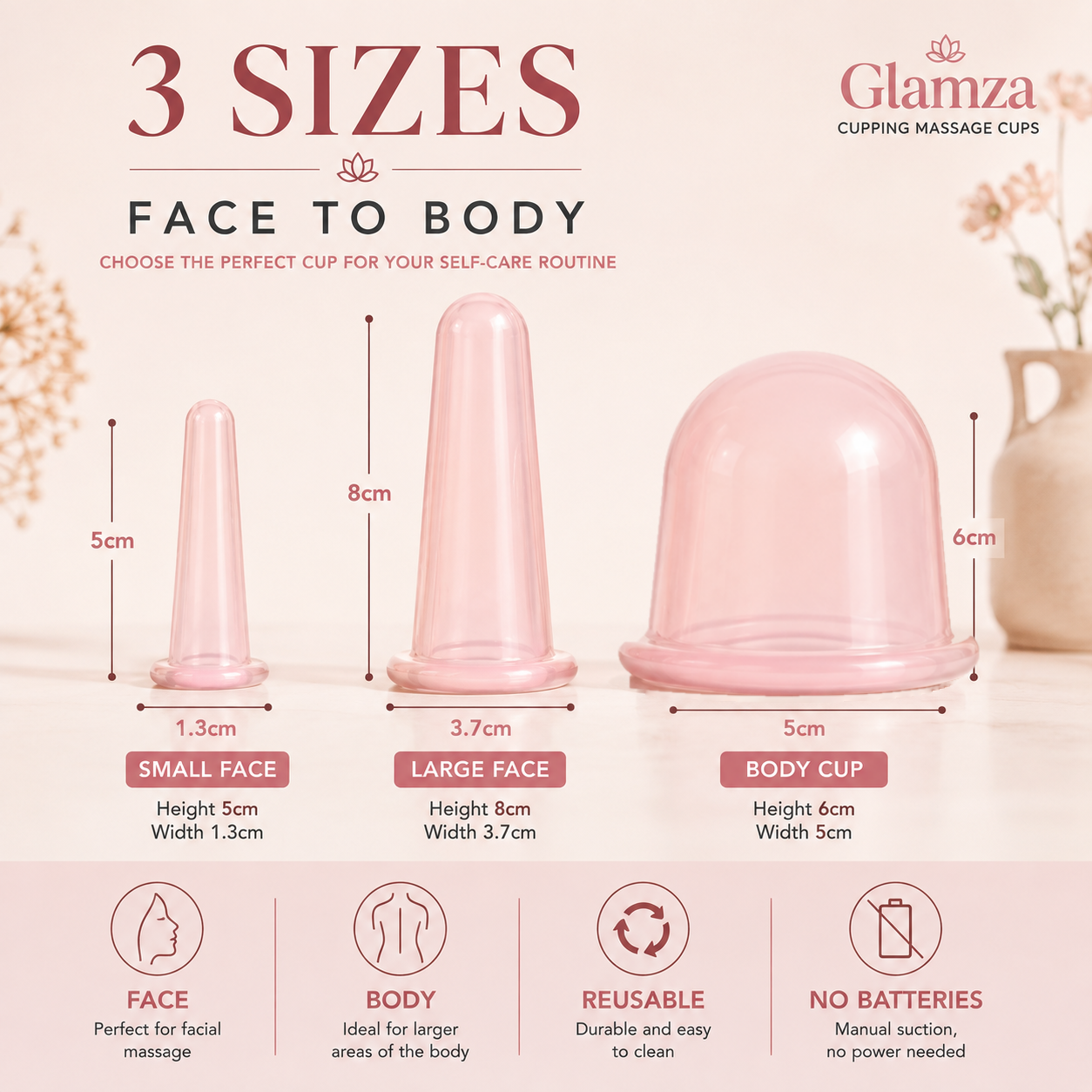 Glamza Cupping Massage Cups – Silicone Face & Body Massage Cups