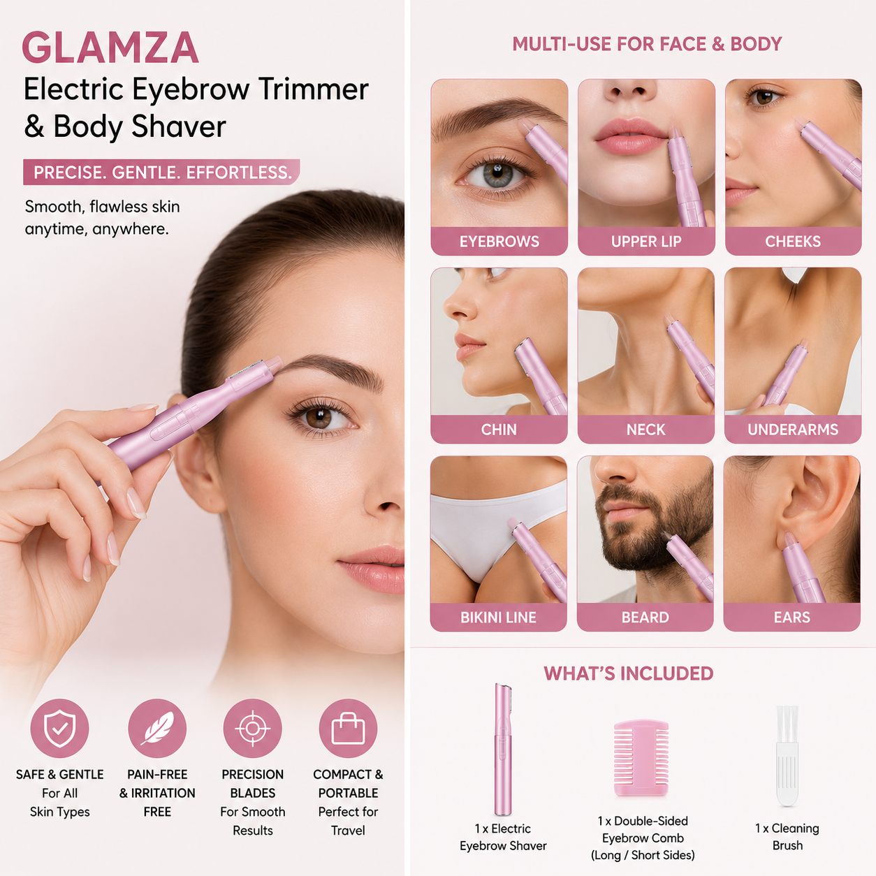 Glamza Electric Eyebrow Trimmer and Body Shaver