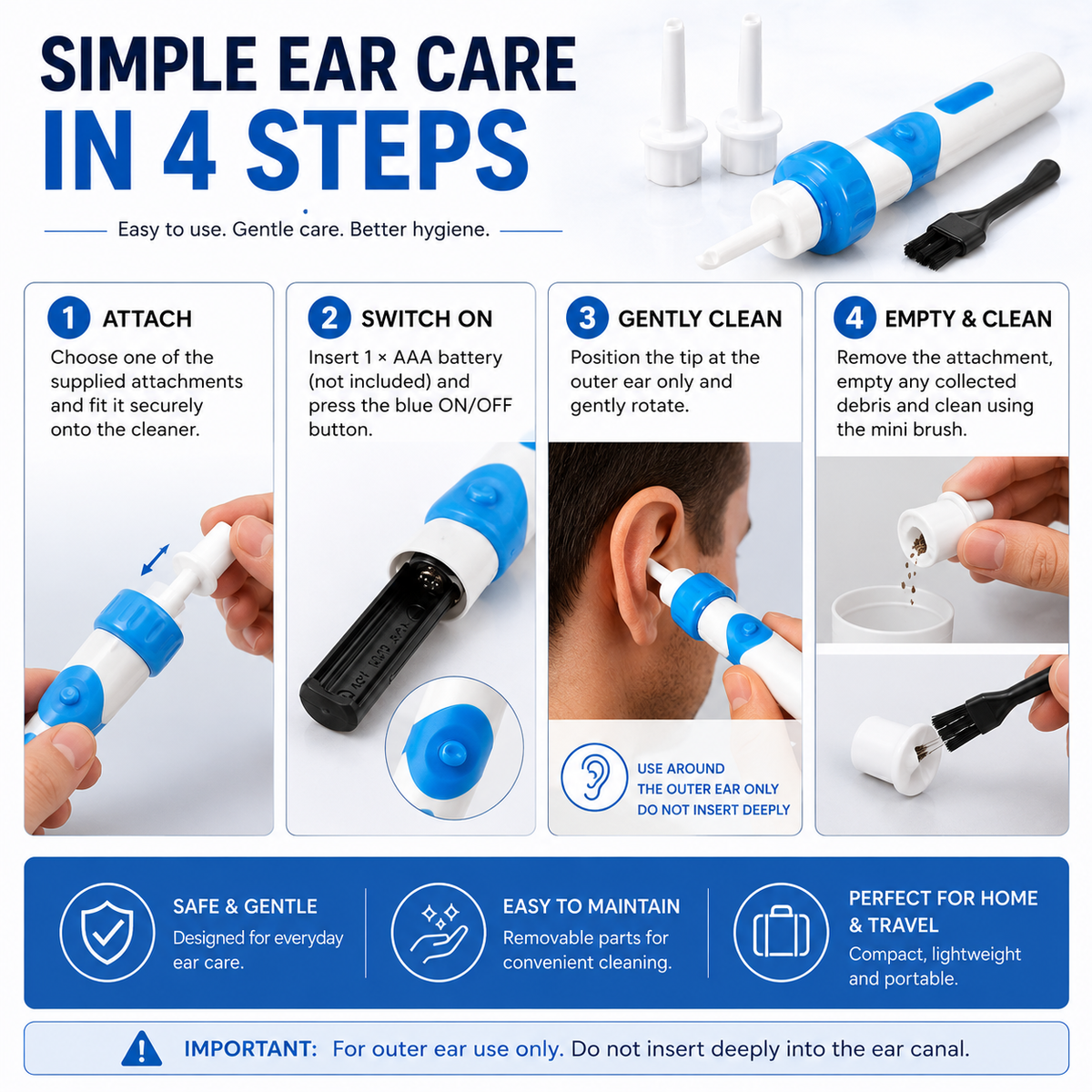 Glamza Vacuum Ear Cleaner – Suction & Vibration Ear Cleaning Kit - Version 1