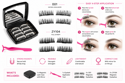 Glamza Magnetic False Eyelash Set in Black Case With Mirror and Eyelash Applicator