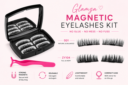 Glamza Magnetic False Eyelash Set in Black Case With Mirror and Eyelash Applicator