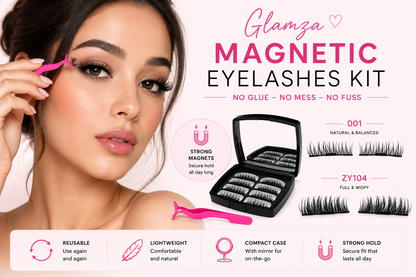 Glamza Magnetic False Eyelash Set in Black Case With Mirror and Eyelash Applicator