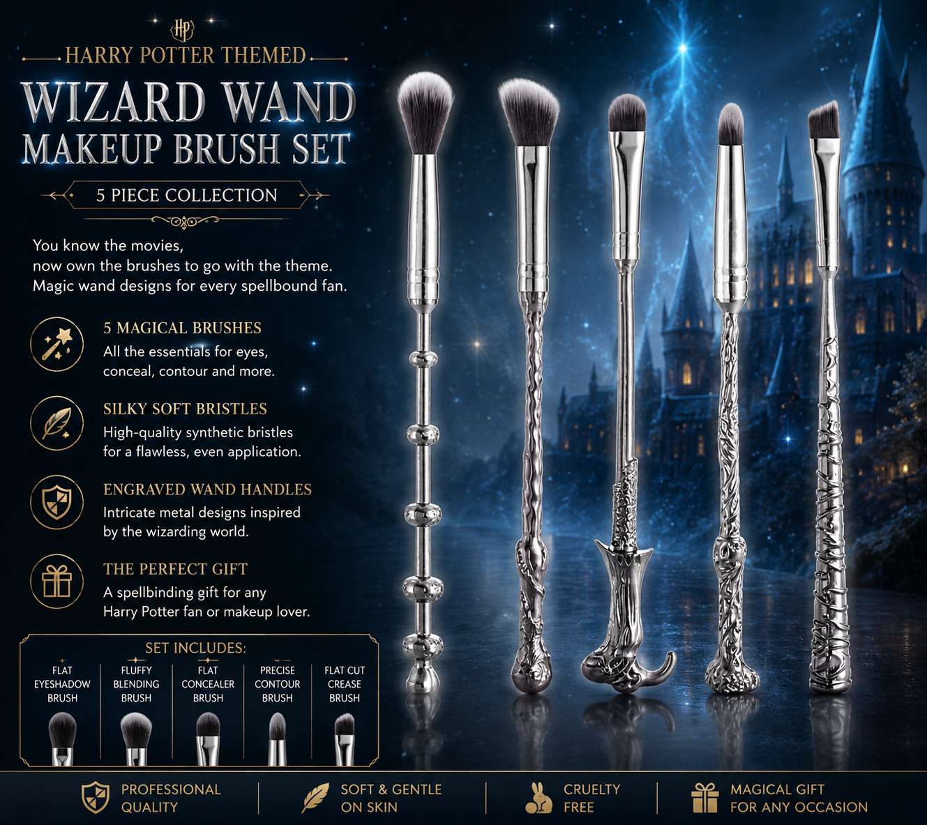 Harry Potter Theme 5pc Wizard Makeup Brush Sets