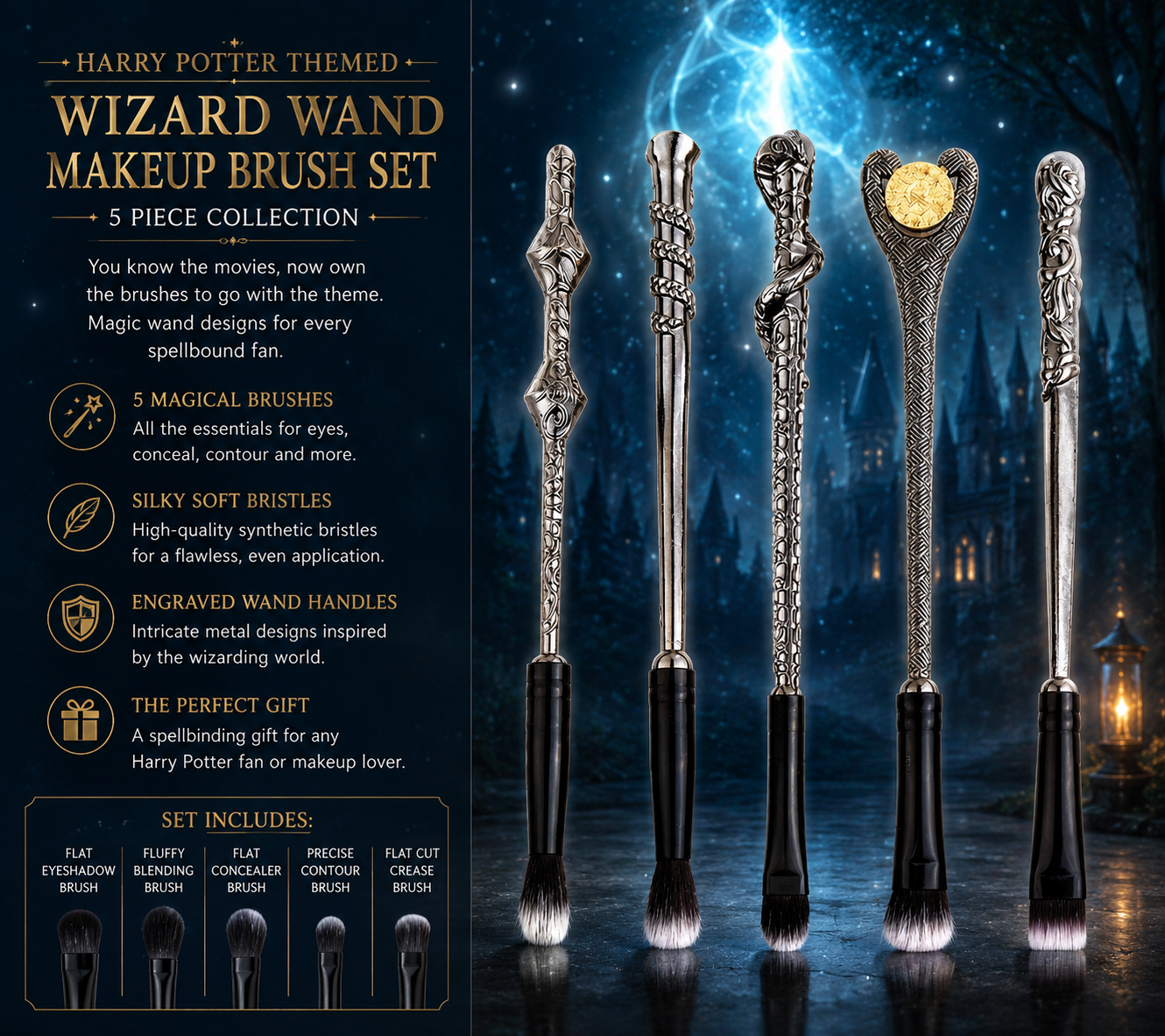 Harry Potter Theme 5pc Wizard Makeup Brush Sets