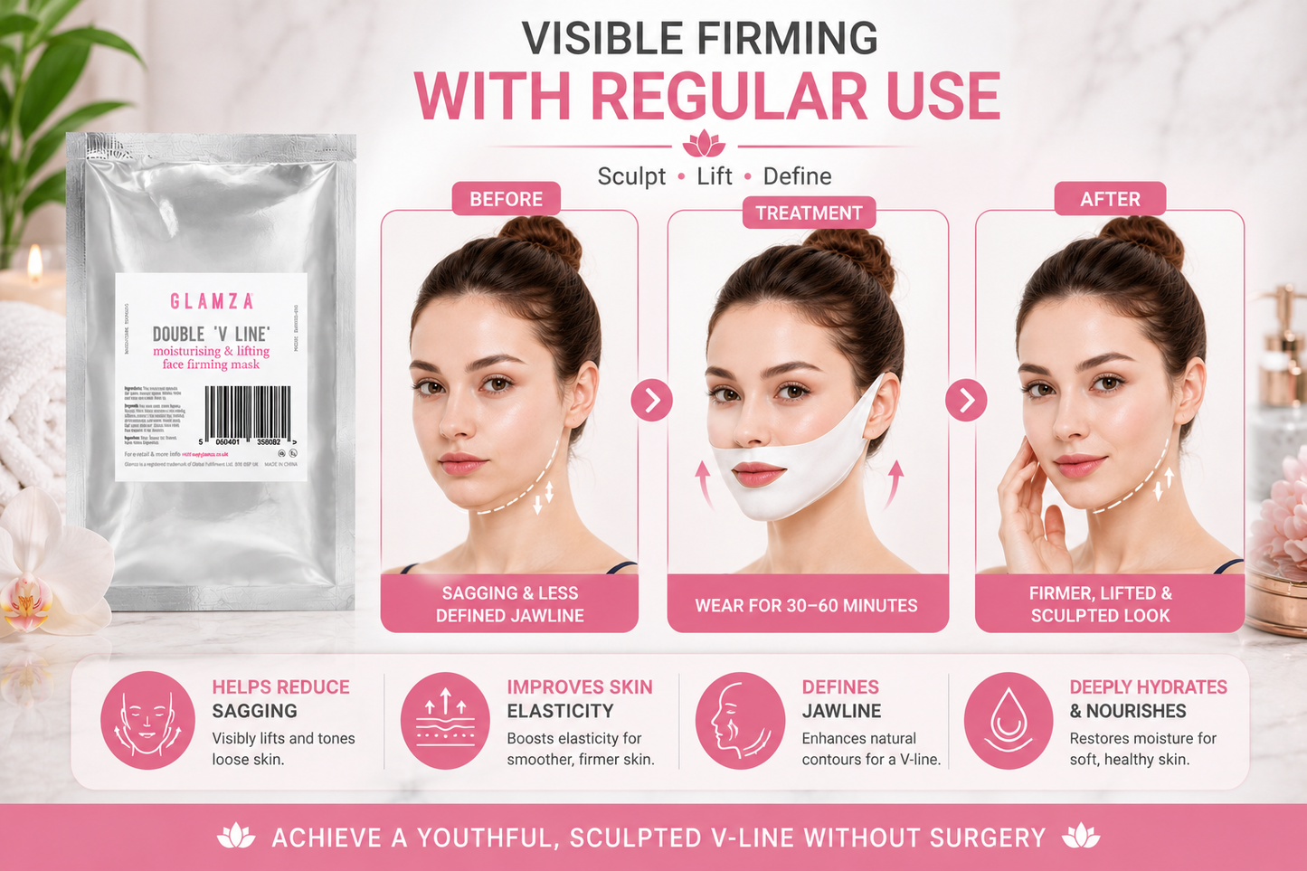 Glamza V Line Collagen Face Lift Masks