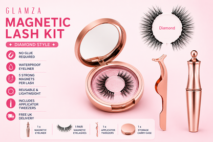 Glamza Magnetic Eyeliner & Magnetic Eyelash Kit with Applicator Tweezer | Diamond or Allure Styles