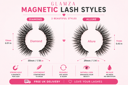 Glamza Magnetic Eyeliner & Magnetic Eyelash Kit with Applicator Tweezer | Diamond or Allure Styles