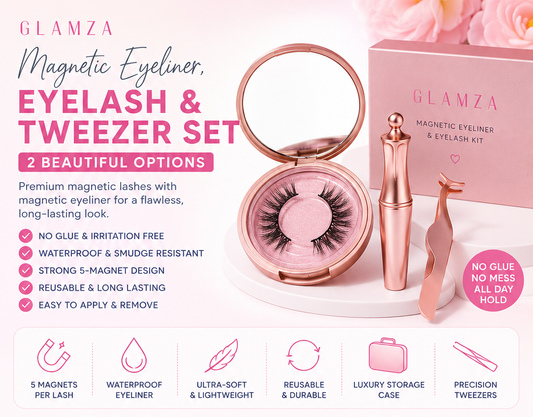 Glamza Magnetic Eyeliner & Magnetic Eyelash Kit with Applicator Tweezer | Diamond or Allure Styles