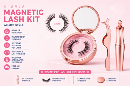 Glamza Magnetic Eyeliner & Magnetic Eyelash Kit with Applicator Tweezer | Diamond or Allure Styles