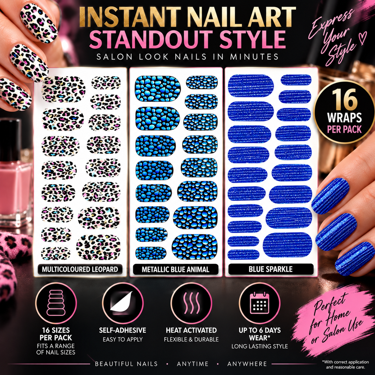 3D Nail Foil Wraps - 16 Per Pack