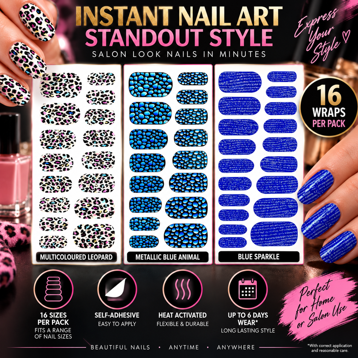 3D Nail Foil Wraps - 16 Per Pack