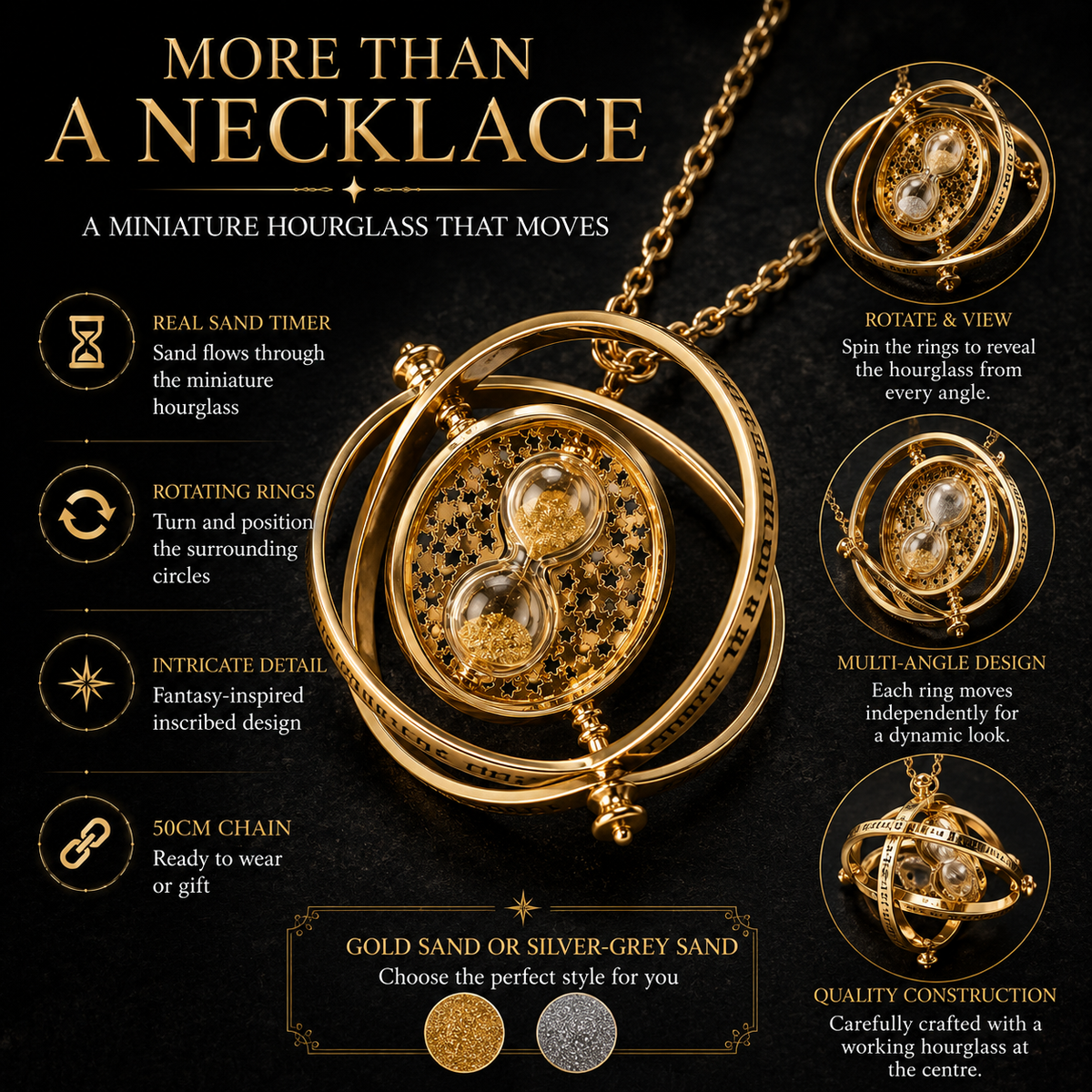 Sand Timer Gold Necklace Collection