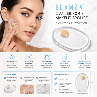 Glamza Oval Silicone Makeup Sponge – Flawless Application, Zero Product Waste