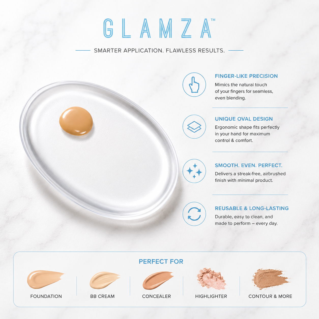 Glamza Oval Silicone Makeup Sponge – Flawless Application, Zero Product Waste