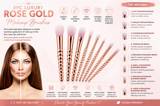8pc Professional Cosmetic Brushes for Flawless Application