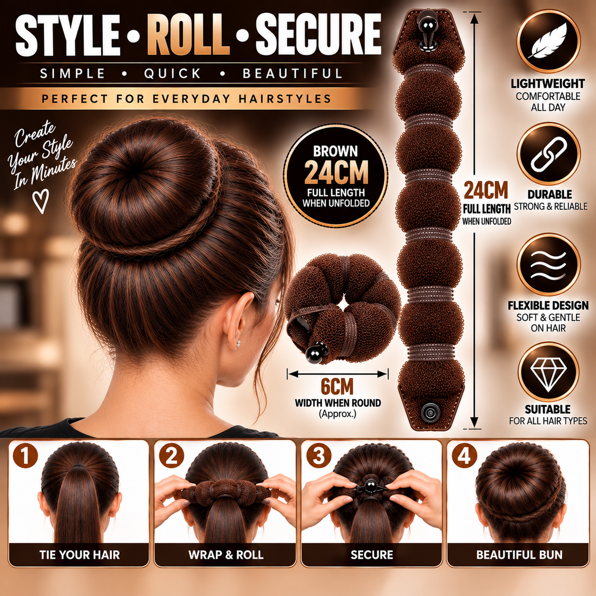 Hair So Hair Bun Rolls – Effortless Updo Styling in Black, Brown, or Blonde - 20cm x 4cm