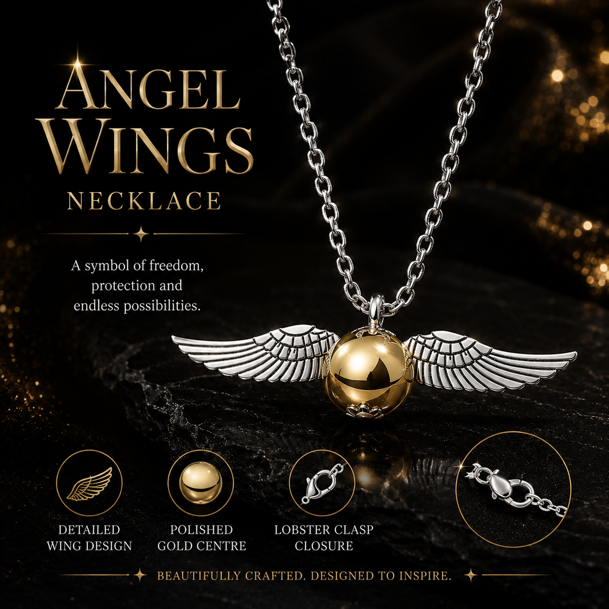 Harry Potter Angel Wings and Orb Necklace