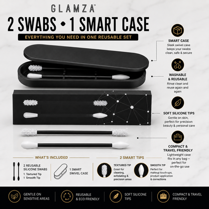 Glamza ‘One Swab’ Reusable Silicone Multi-Use Swabs – 2 Pack with Travel Case
