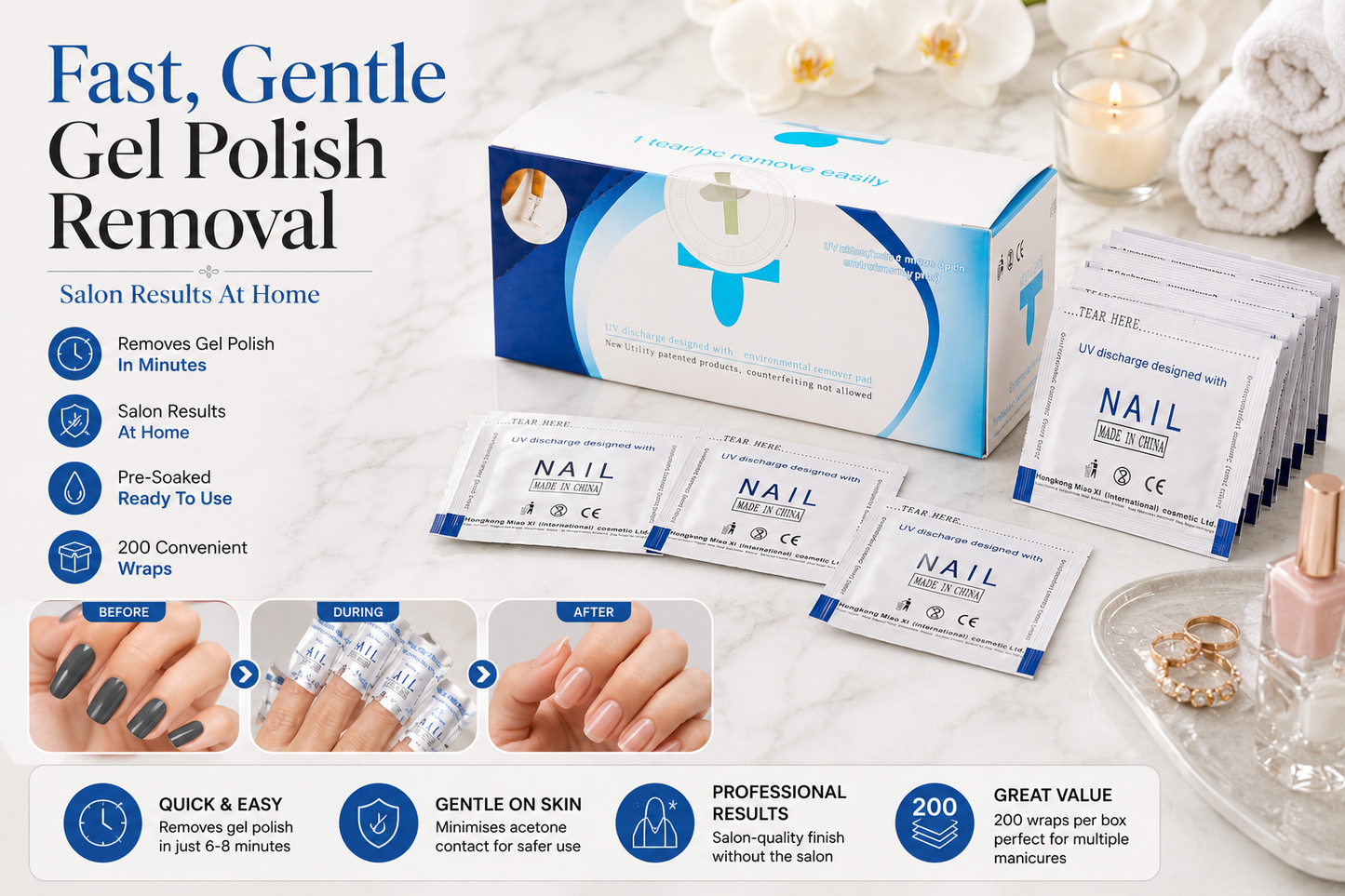 Gel Nail Polish Foil Removal Wraps x200