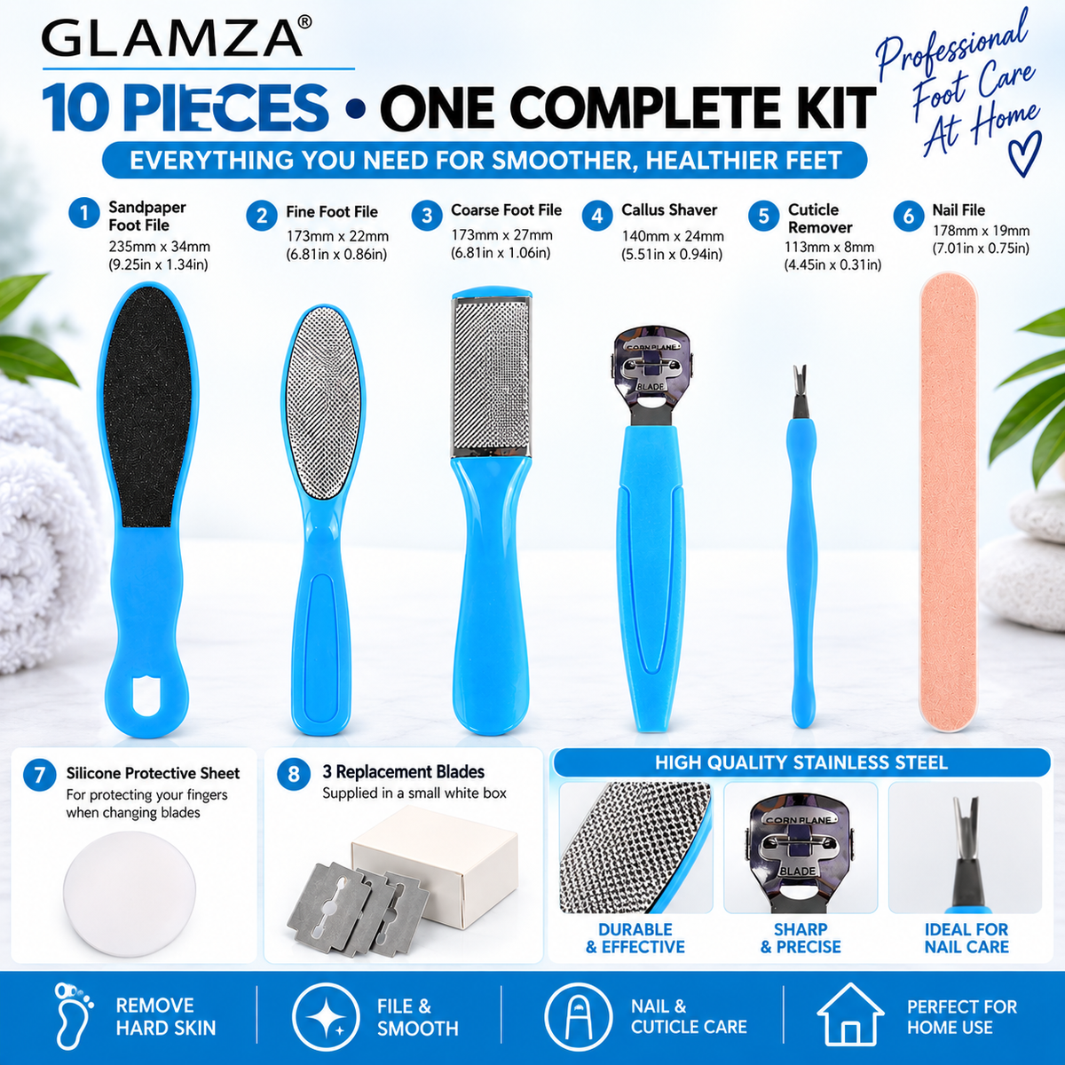 Glamza 10pc Foot Care Pedicure Kit