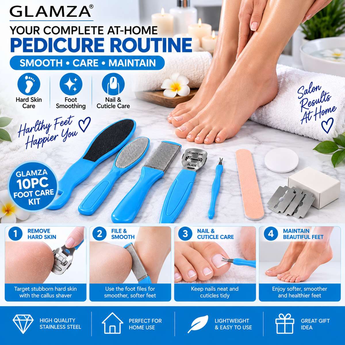 Glamza 10pc Foot Care Pedicure Kit