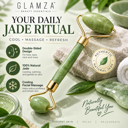 Glamza Jade Roller – Double-Sided Natural Facial Massager
