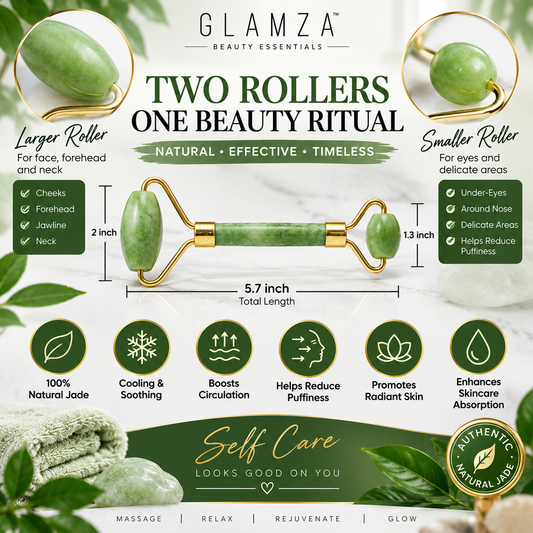 Glamza Jade Roller – Double-Sided Natural Facial Massager